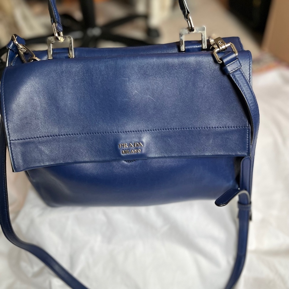 authentic Prada Milano Italy Women Blue Leather Crossbody Shoulder Hand Bag - Picture 5 of 6